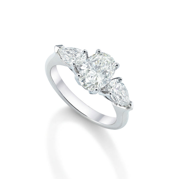 Trilogy Oval and Pearshape Diamond Engagement Ring