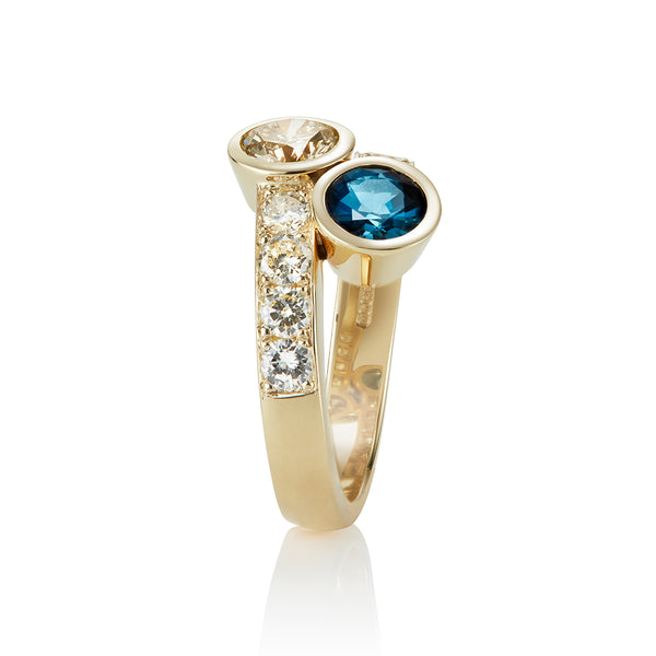 Crossover Diamond and Sapphire Engagement Ring
